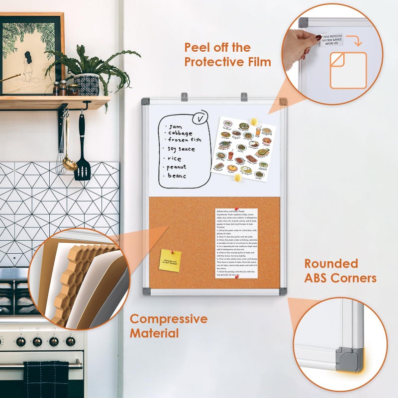 S SWANCROWN Half Corkboard and Magnetic Whiteboard Combo Dry Erase Bulletin Board for Retail School,Office,Family,Aluminium Frame,36x24 Inches - Image 5